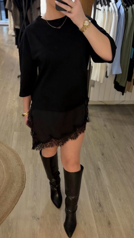 T SHIRT LONG DENTELLE - NOIR – Image 2