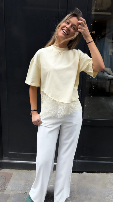 T SHIRT DENTELLE - JAUNE